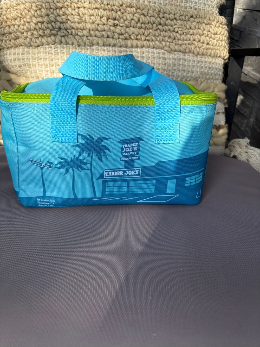 Blue Mini Tote with Lime Zipper